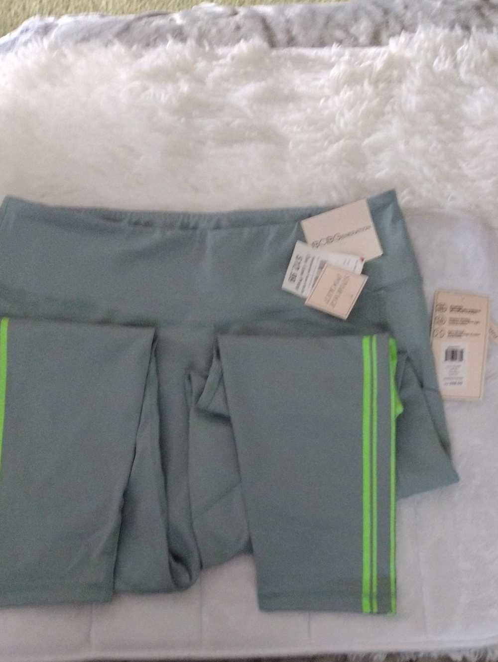 BCBGeneration Gray Bike Shorts with Neon Green Stripes